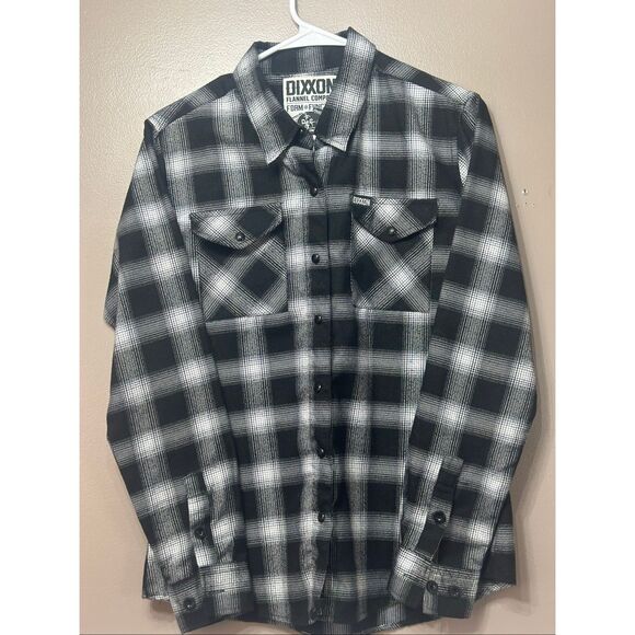 NWOT DIXXON Mickey Black & White Plaid Flannel Button Up Shirt Men's Medium - Picture 2 of 11